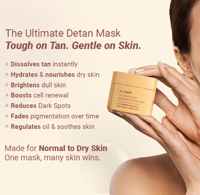 Un_mask Instant Detanning, Hydrating and Brightening Face Mask | Powered by Lactobacillus Ferment, Lactic Acid, Kojic Acid | Detans while Hydrating, Dry Skin Friendly - Neude Skin