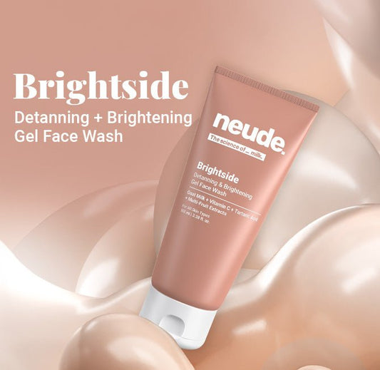 Brightside - Skin Brightening and Detanning Gel Face Wash with Goat Milk, Vitamin C & Tartaric Acid (30% off) - Neude Skin