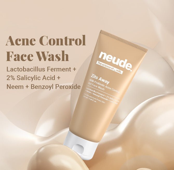 Zits Away Acne Control Gel Face Wash with 2% Salicylic Acid, Neem & Benzoyl Peroxide (Neude Skin) - Neude Skin
