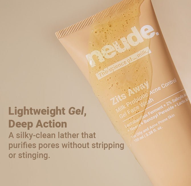 Zits Away Acne Control Gel Face Wash with 2% Salicylic Acid, Neem & Benzoyl Peroxide (Neude Skin) - Neude Skin