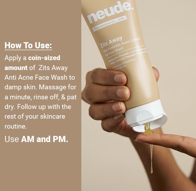 Zits Away Acne Control Gel Face Wash with 2% Salicylic Acid, Neem & Benzoyl Peroxide (Neude Skin) - Neude Skin