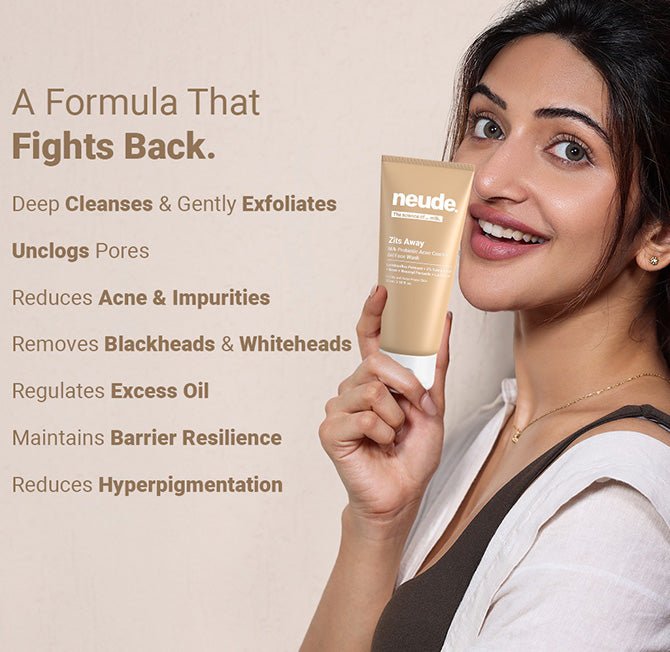 Zits Away Acne Control Gel Face Wash with 2% Salicylic Acid, Neem & Benzoyl Peroxide (Neude Skin) - Neude Skin