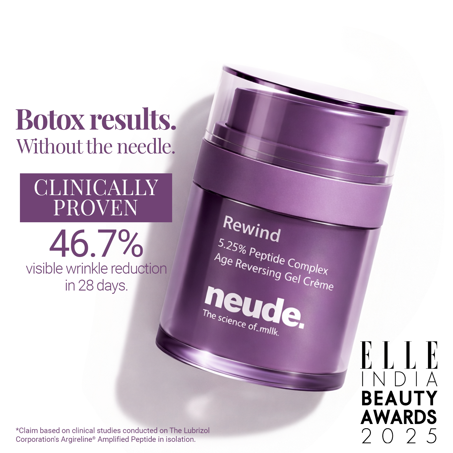 Rewind Age Reversing Gel Crème For Wrinkles and Fine Lines | Powered by 5.25% Argireline® Amplified Peptide + Milk Peptide Complex