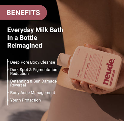 All Wet Daily Body Wash for Deep Cleansing & Detanning | Milk, Lactic Acid, Vitamin C