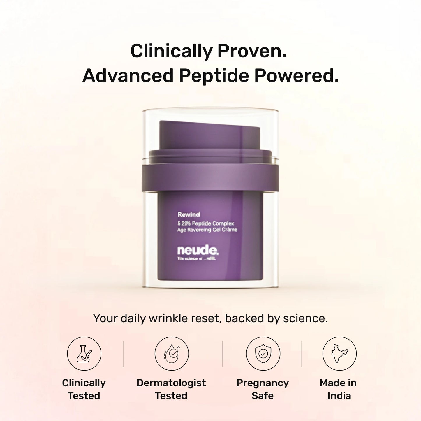 Rewind Age Reversing Gel Crème For Wrinkles and Fine Lines | Powered by 5.25% Argireline® Amplified Peptide + Milk Peptide Complex - Neude Skin